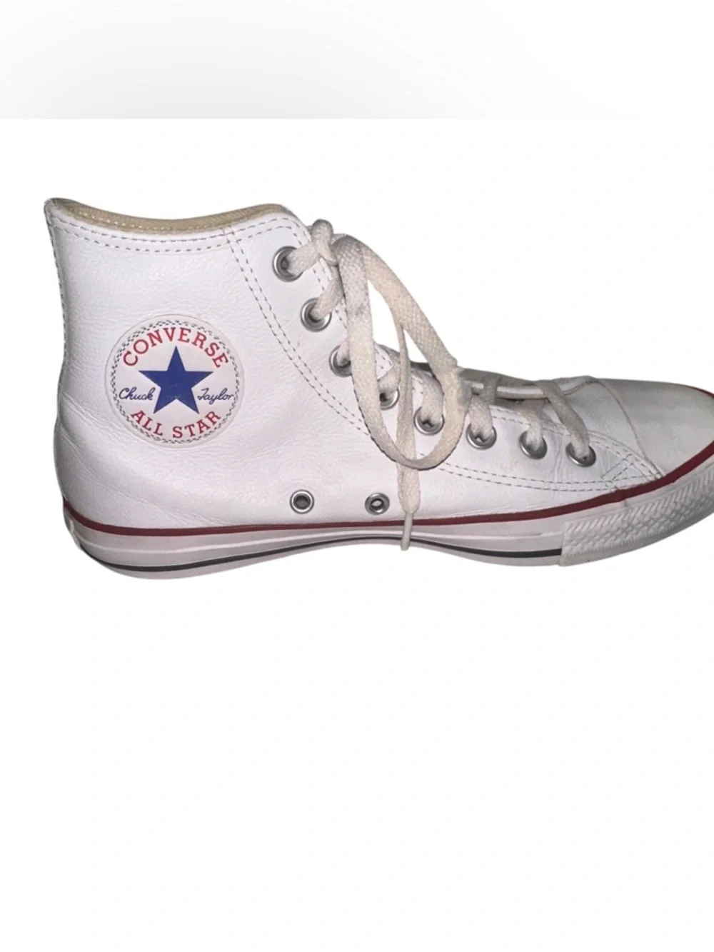 Converse White Leather All Star High Top Sneakers Unisex Size W8.5 M6.5 - Picture 1 of 12